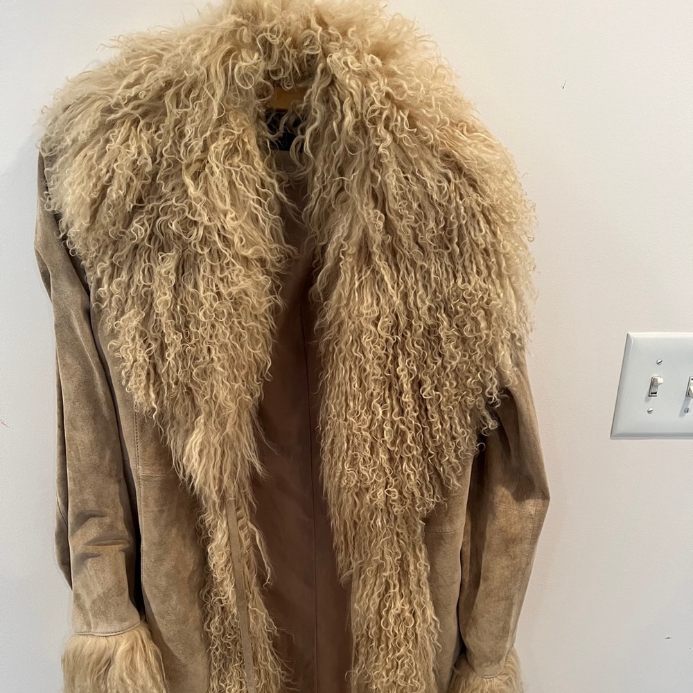 Tan Leather Coat with Mohair